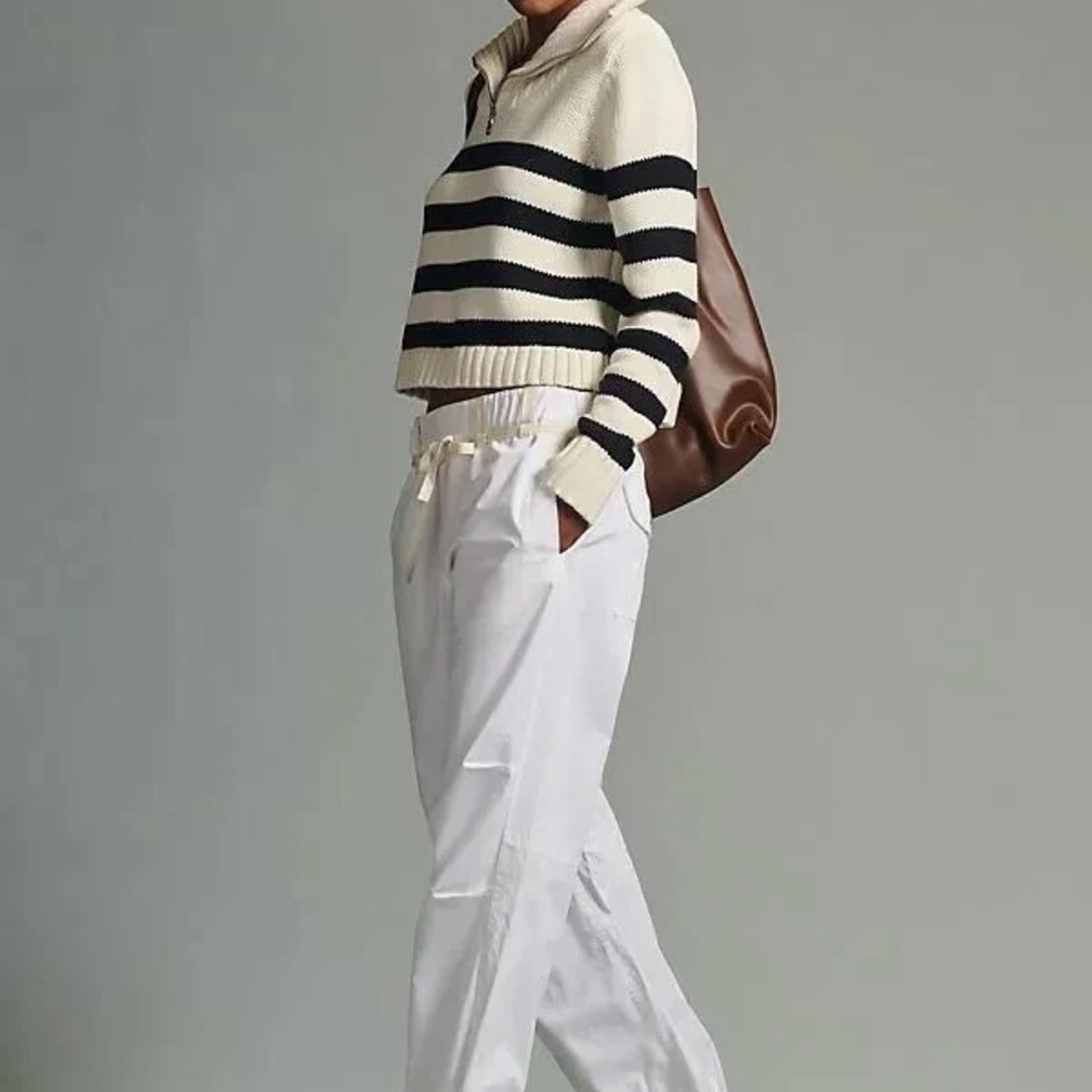 Anthropologie Pilcro Wide-Leg Women's Pants White Size M With Ankle Drawstring - Picture 3 of 11